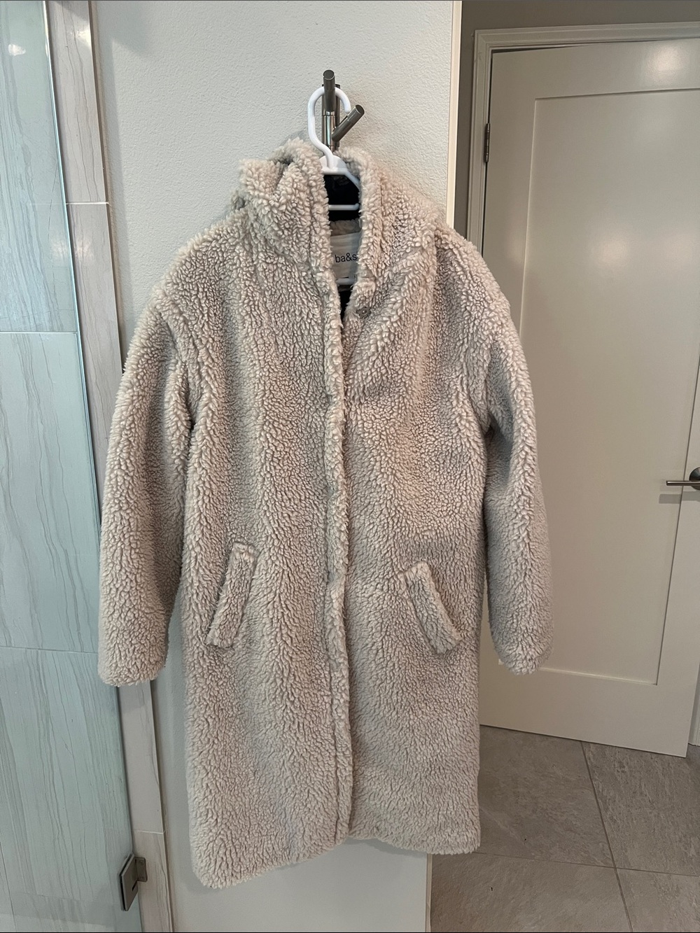 ba&sh Cream Teddy Coat with High Collar